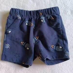 Blue Casual Elastic Waist Shorts with Pattern